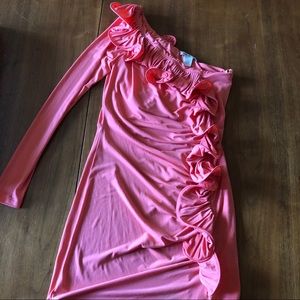 Peach Arden B one shoulder LS dress